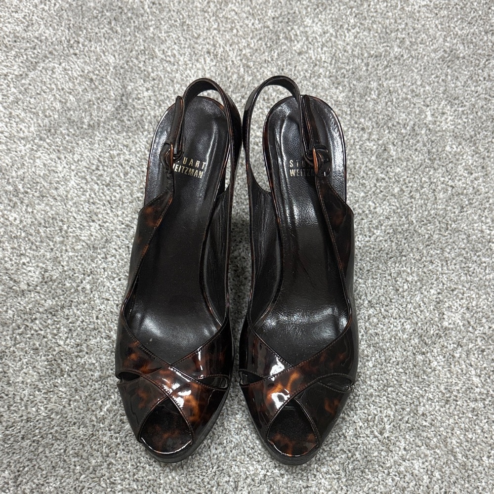 Stuart Weitzman Women's Tortoise Shell Peep-Toe Heels